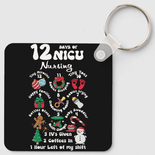 Kerstmis 12 dagen van NICU eenheid verpleegkunde G Sleutelhanger (Achterkant)