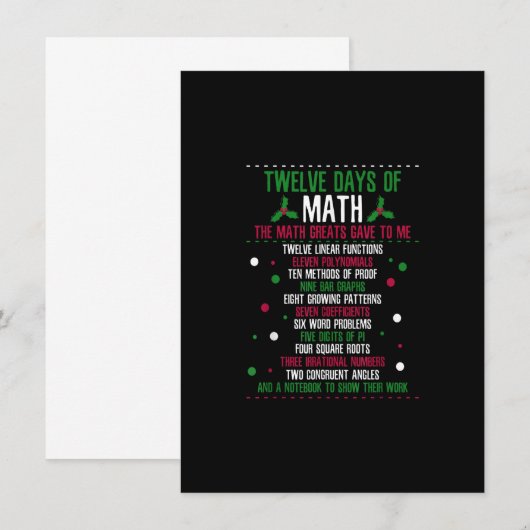 Kerstmis, 12 dagen Wiskunde Kaart (Voorkant / Achterkant)