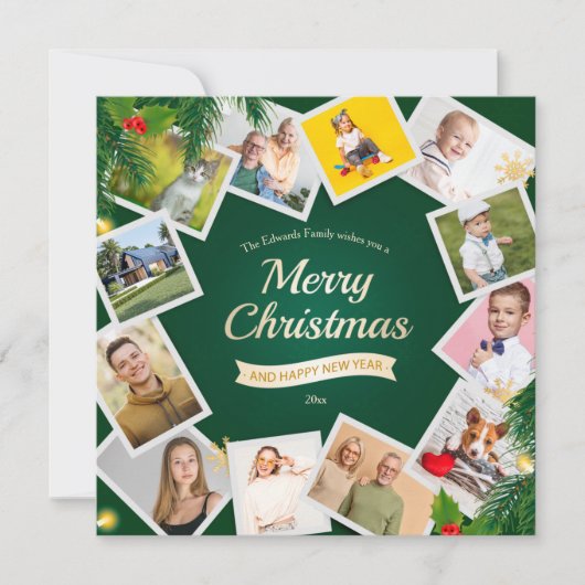 Kerstmis 12 Foto Collage Holiday Card Feestdagenkaart (Voorkant)