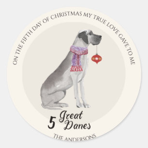 Kerstmis 12 Honden van Kerstmis 12 Dagen Vijfde Da Ronde Sticker