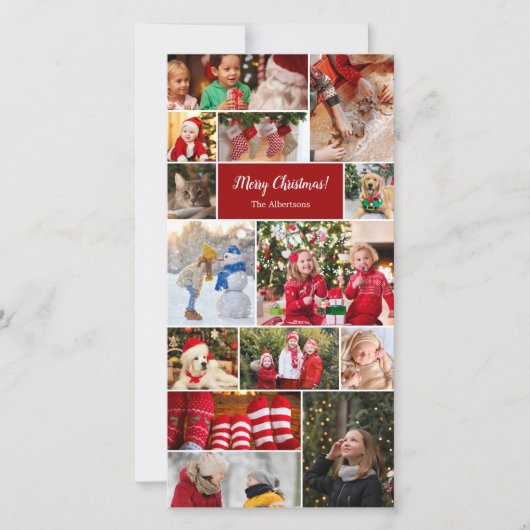 Kerstmis 14 Foto Collage Rood Digitaal E-mail Feestdagenkaart (Voorkant)