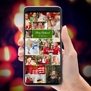 Kerstmis 14 Fotocollage Groene digitale e-mail Feestdagenkaart