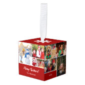 Kerstmis 15 Fotocollage met familienaam Rood Decoratie (Voorkant hoekig)