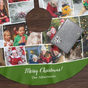 Kerstmis 16 Fotocollage met familienaam Groen Kerstboom Rok