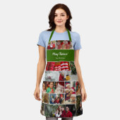 Kerstmis 17 Fotocollage met familienaam Groen Schort (Gedragen)