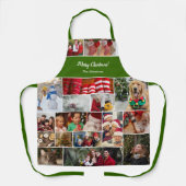 Kerstmis 17 Fotocollage met familienaam Groen Schort (Voorkant)