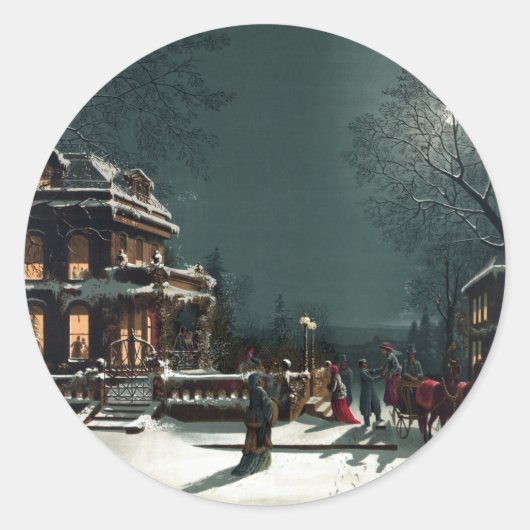 Kerstmis 1880 ronde sticker (Voorkant)