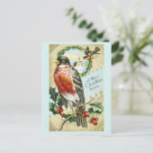 Kerstmis 1908 Robin op Hulsttak Briefkaart (Staand voorkant)