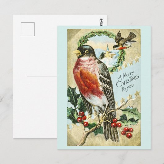 Kerstmis 1908 Robin op Hulsttak Briefkaart (Voorkant / Achterkant)