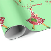 Kerstmis 1950 Vintage Dame Cadeaupapier (Rol Hoek)