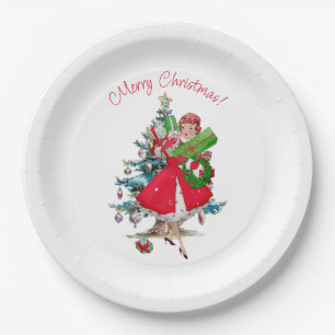 Kerstmis 1950 Vintage Dame Papieren Bordje