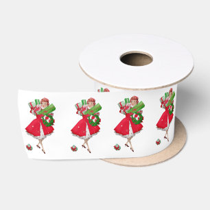 Kerstmis 1950 Vintage Dame Satijnen Lint