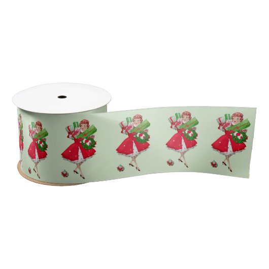 Kerstmis 1950 Vintage Dame  Satijnen Lint (Spoel)