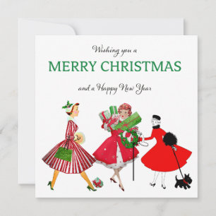 Kerstmis 1950 Vintage Dames Kaart