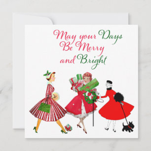 Kerstmis 1950 Vintage Dames Kaart