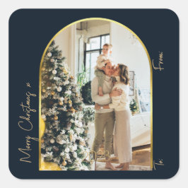 Kerstmis 1 Foto Arch Familie Vrolijk Kerstfeest Vierkante Sticker