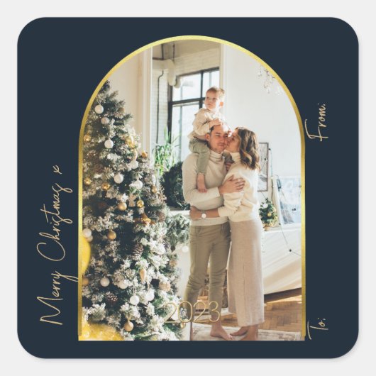 Kerstmis 1 Foto Arch Familie Vrolijk Kerstfeest Vierkante Sticker (Voorkant)