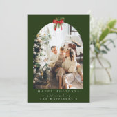 Kerstmis 1 foto boog loof rode boog feestdagenkaart (Staand voorkant)