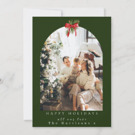 Kerstmis 1 foto boog loof rode boog feestdagenkaart