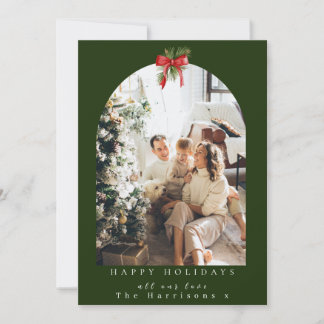 Kerstmis 1 foto boog loof rode boog feestdagenkaart