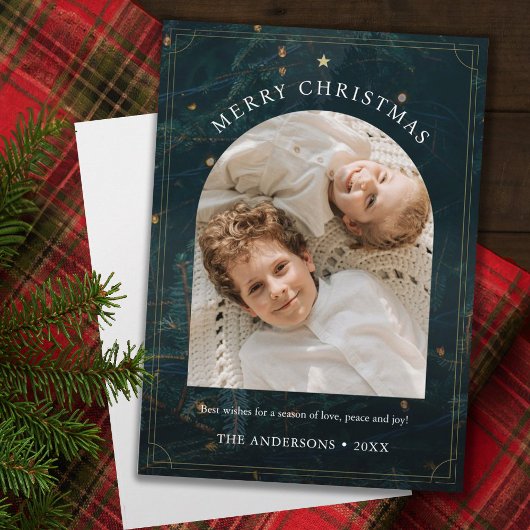 Kerstmis 1 Foto Boog Rustieke kerstboom Feestdagenkaart