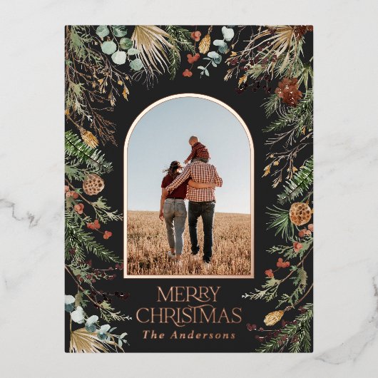 Kerstmis 1 foto botanische elegant folie feestdagen briefkaart (Voorkant)