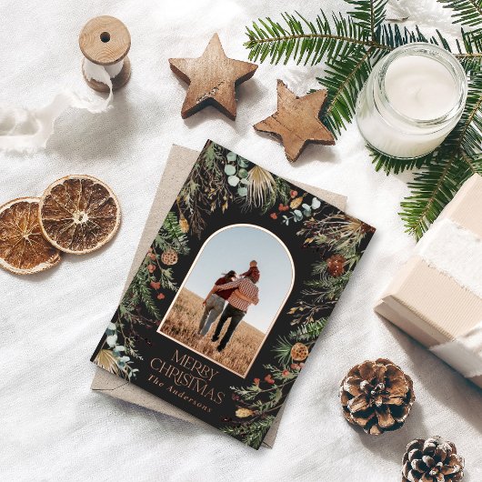 Kerstmis 1 foto botanische elegant folie feestdagen briefkaart