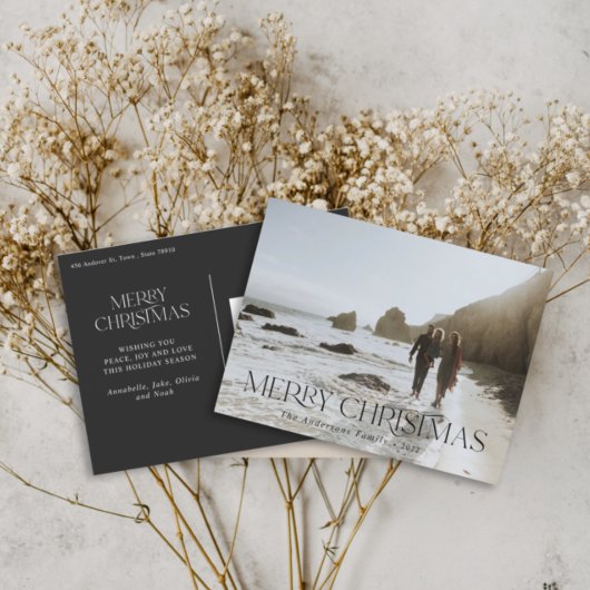 Kerstmis 1 foto botanische florale gevouwen vakant briefkaart