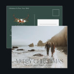 Kerstmis 1 foto botanische florale vlek groen briefkaart<br><div class="desc">Vrolijk kerstfeest,  moderne elegante waterverf droogde botanische florale vlek groen,  terracotta en zwarte kleuren vakantie 1 foto kerstfeest briefkaart.</div>