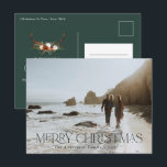 Kerstmis 1 foto botanische florale vlek groen briefkaart<br><div class="desc">Vrolijk kerstfeest,  moderne elegante waterverf droogde botanische florale vlek groen,  terracotta en zwarte kleuren vakantie 1 foto kerstfeest briefkaart.</div>