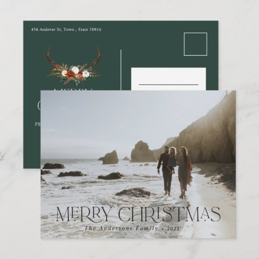 Kerstmis 1 foto botanische florale vlek groen briefkaart (Voorkant / Achterkant)