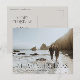 Kerstmis 1 foto moderne typografie grijs elegant briefkaart