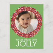 Kerstmis 1 Foto - Pistachio Green en Red Feestdagenkaart (Voorkant)