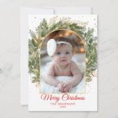 Kerstmis 1 foto Waterverf Botanische Elegant Feestdagenkaart (Voorkant)