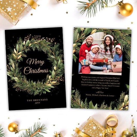 Kerstmis 1 foto Waterverf Botanische Elegant Feestdagenkaart