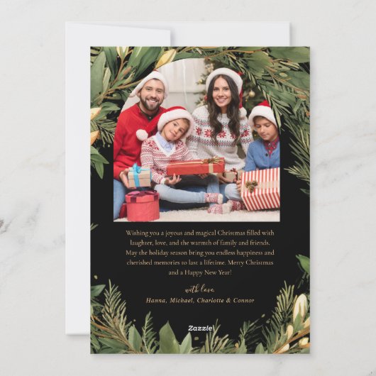 Kerstmis 1 foto Waterverf Botanische Elegant Feestdagenkaart (Achterkant)