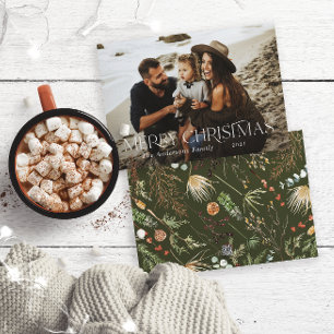 Kerstmis 1 foto waterverf botanische florale holi feestdagenkaart