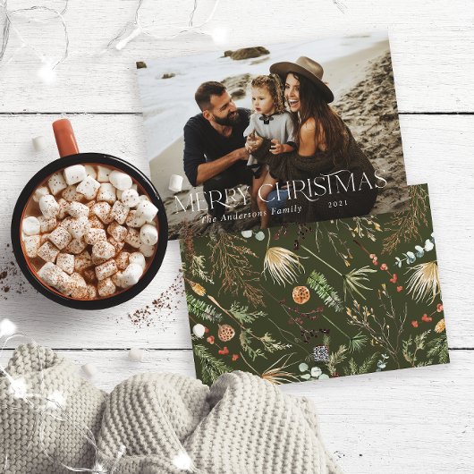 Kerstmis 1 foto waterverf botanische florale holi feestdagenkaart