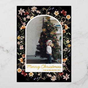 Kerstmis 1 Fotoplein Botanical Floral Real Gold Folie Feestdagenkaart