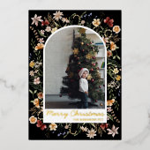Kerstmis 1 Fotoplein Botanical Floral Real Gold Folie Feestdagenkaart (Voorkant)