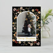 Kerstmis 1 Fotoplein Botanical Floral Real Gold Folie Feestdagenkaart (Staand Voorkant)