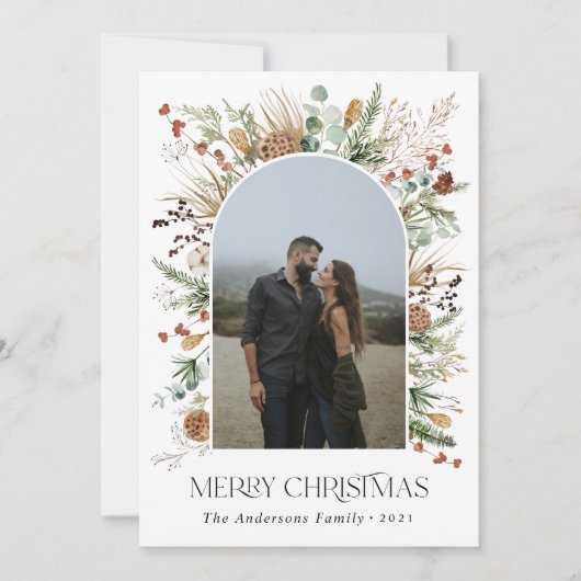 Kerstmis 1 waterverf botanische flora feestdagenkaart (Voorkant)