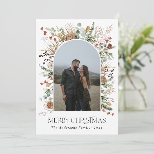 Kerstmis 1 waterverf botanische flora feestdagenkaart (Staand voorkant)