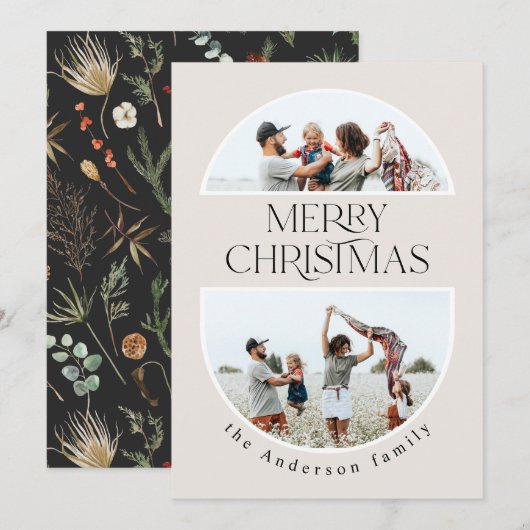 Kerstmis 1 waterverf botanische flora feestdagenkaart (Voorkant / Achterkant)