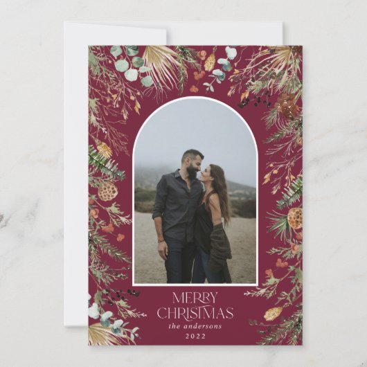 Kerstmis 1 waterverf botanische flora feestdagenkaart (Voorkant)