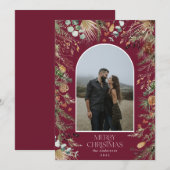 Kerstmis 1 waterverf botanische flora feestdagenkaart (Voorkant / Achterkant)