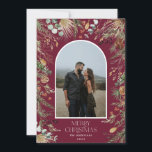 Kerstmis 1 waterverf botanische flora feestdagenkaart<br><div class="desc">Mery Christmas Modern Elegante waterverf Gedroogde Botanische Bloemen Gedempt Kleuren Vakantie boog 1 foto Kerstkaart. bordeauxbacker</div>