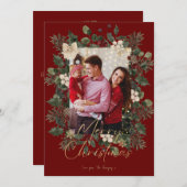 Kerstmis 1 waterverf botanische flora feestdagenkaart (Voorkant / Achterkant)