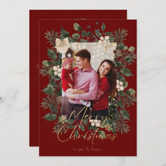 Kerstmis 1 waterverf botanische flora feestdagenkaart (Voorkant / Achterkant)