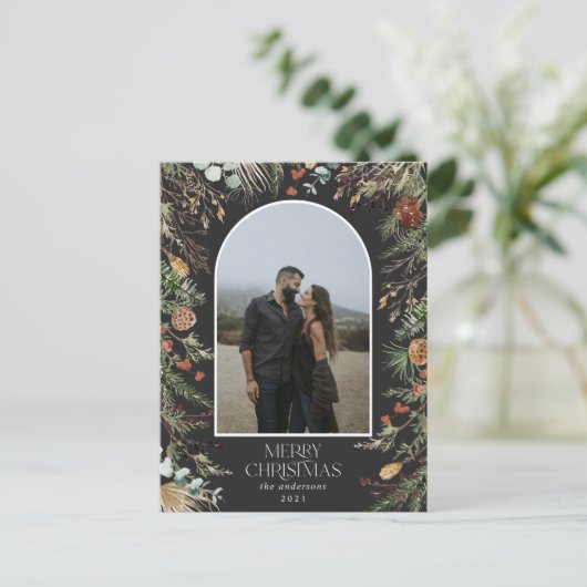 Kerstmis 1 waterverf botanische flora feestdagenkaart (Staand voorkant)